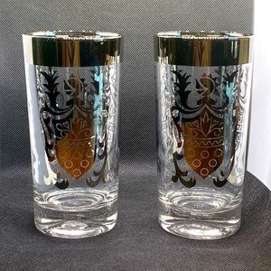 Pair of 1960’s Kimiko signed Silver Guardian Knight Crest Highball Glasses.